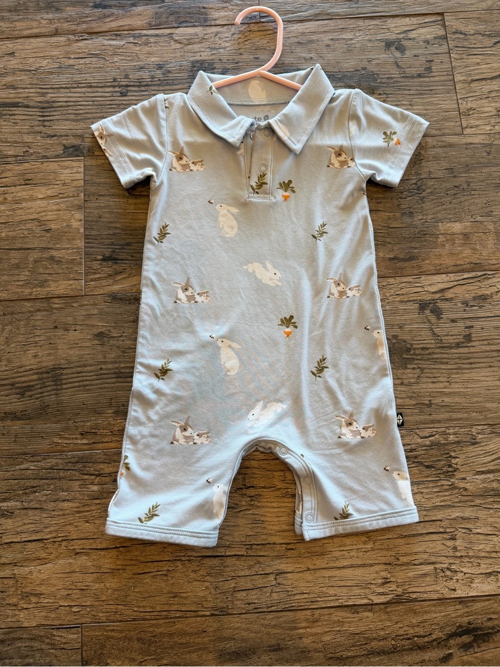 Kyte Baby Light Blue Bunny Polo Romper